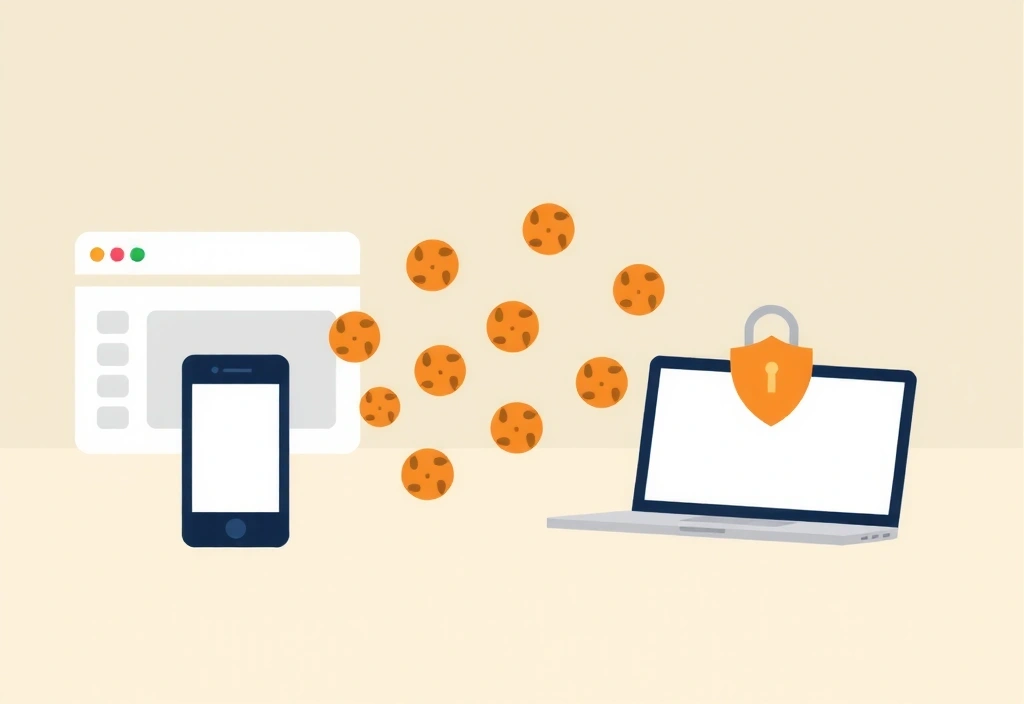 Illustration of digital cookies being stored on a device, representing data privacy
